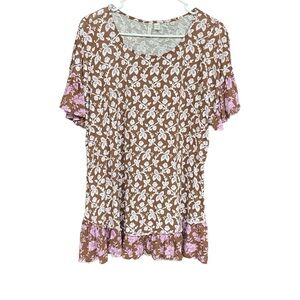 Cato Women's Floral Print Ruffle Hem Top